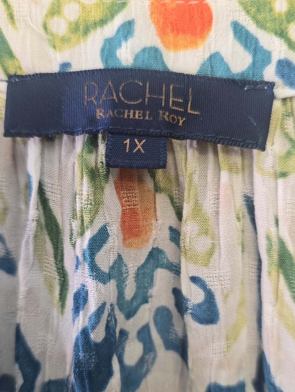 RACHEL Rachel Roy Floral V-Neck Flutter Sleeve Top in Blue, Green & Coral, Sz 1X - Picture 3 of 3